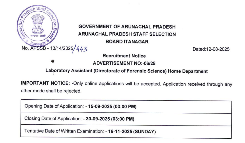 APSSB Laboratory Assistant Bharti 2025 | एपीएसएसबी प्रयोगशाला सहायक भर्ती 2025