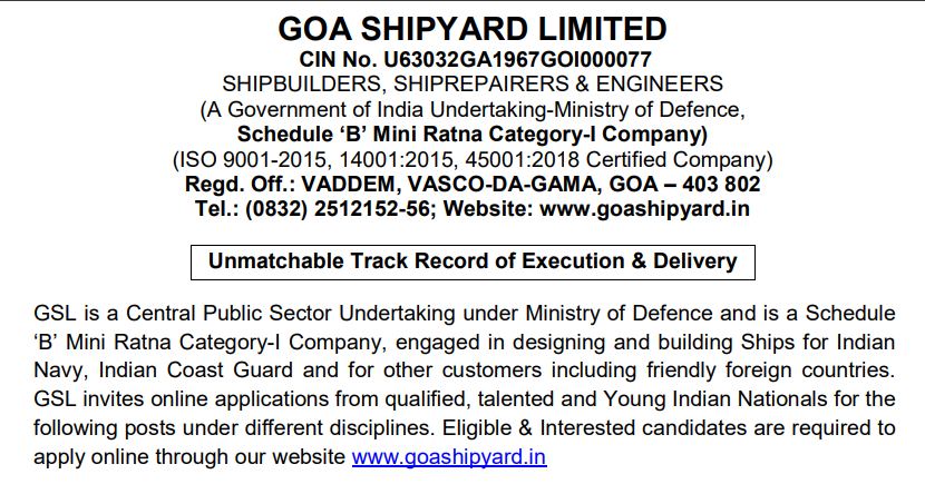 Goa Shipyard Limited Bharti 2025