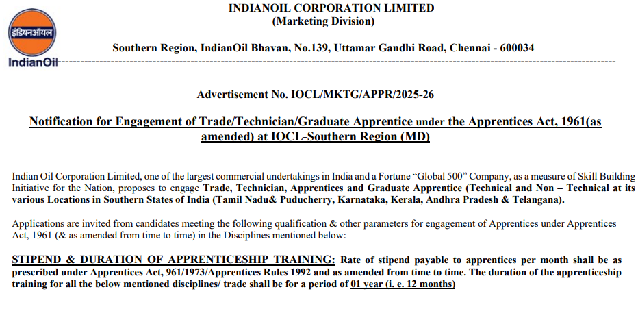 IOCL Trade Apprentice Bharti 2025