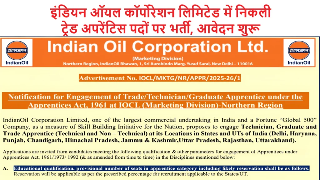 IOCL Trade Apprentice 523 Vacancy 2025