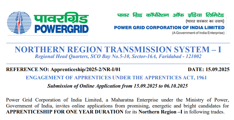 PGCIL Apprentice Bharti 2025