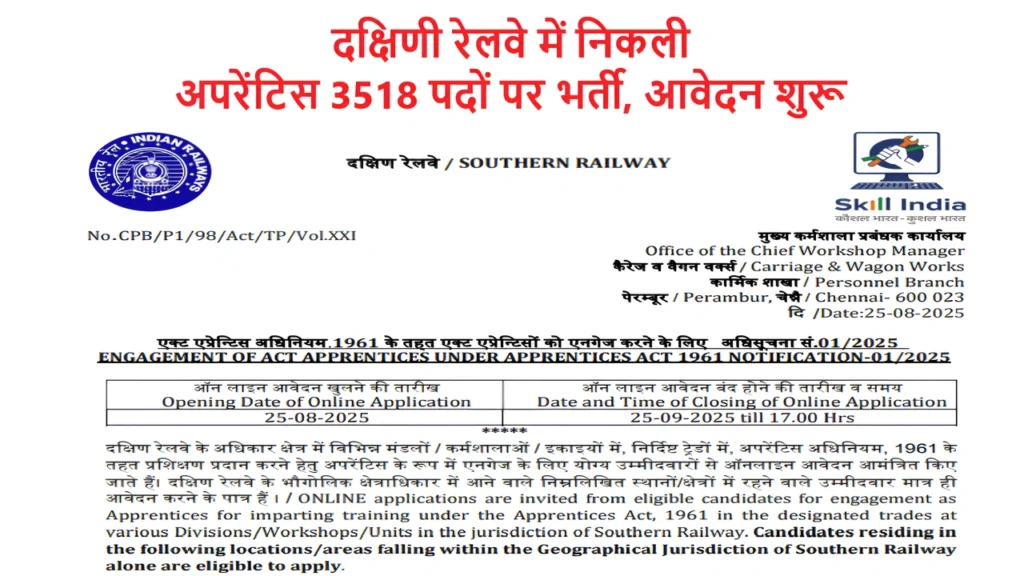 Southern Railway Apprentice Bharti 2025